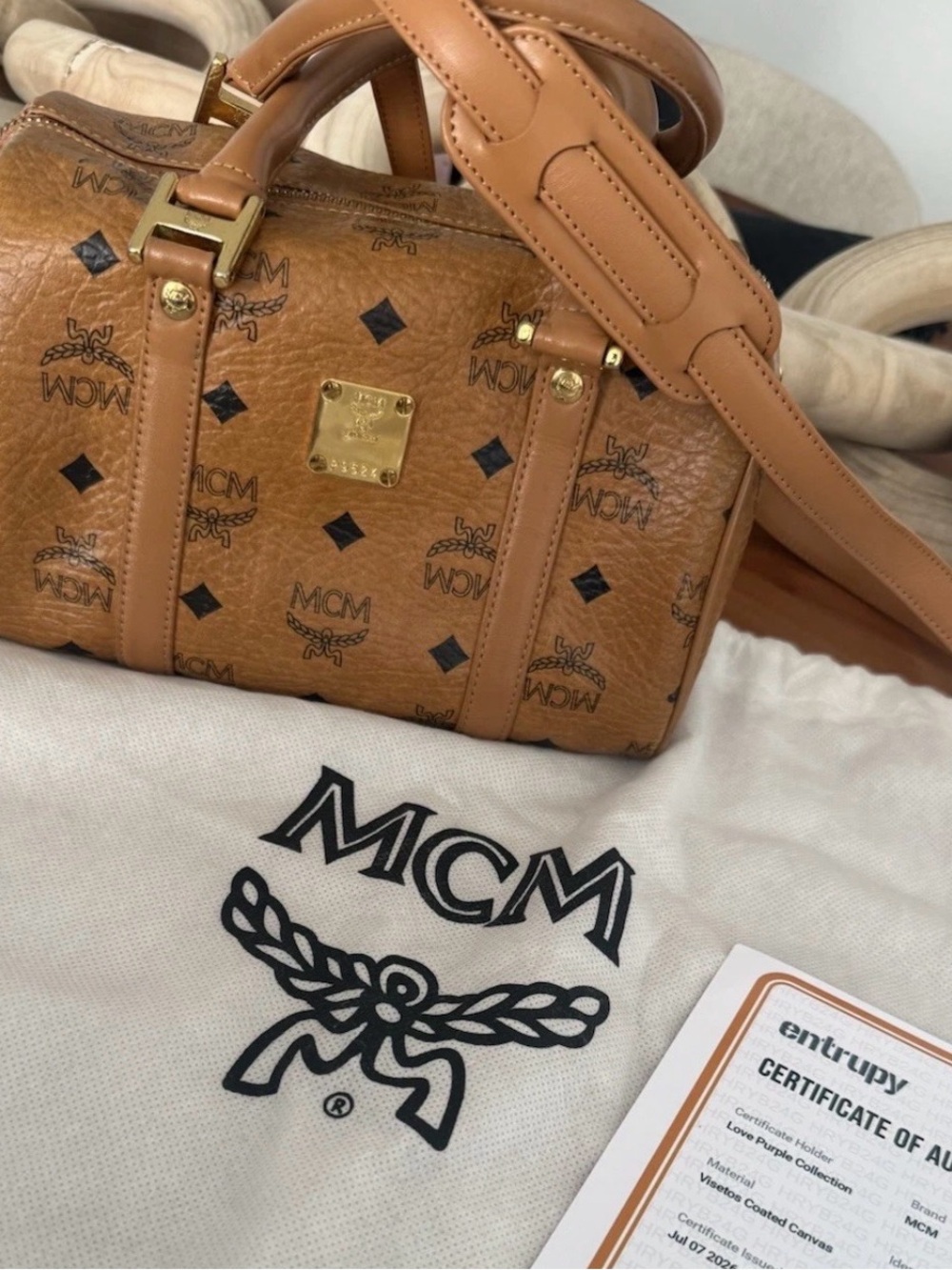 MCM Cognac Visetos Monogram Crossbody Bag